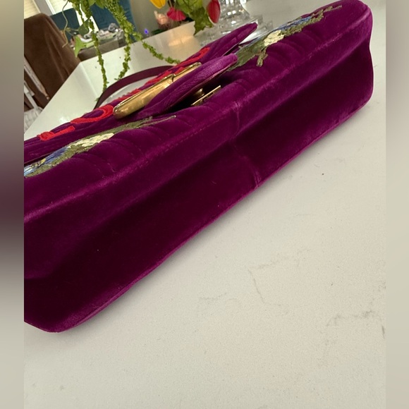 GUCCI GG Velvet Matelasse Loved Embroidered Medium Bag ~ Fuchsia Violet Cyclamen - Picture 16 of 16